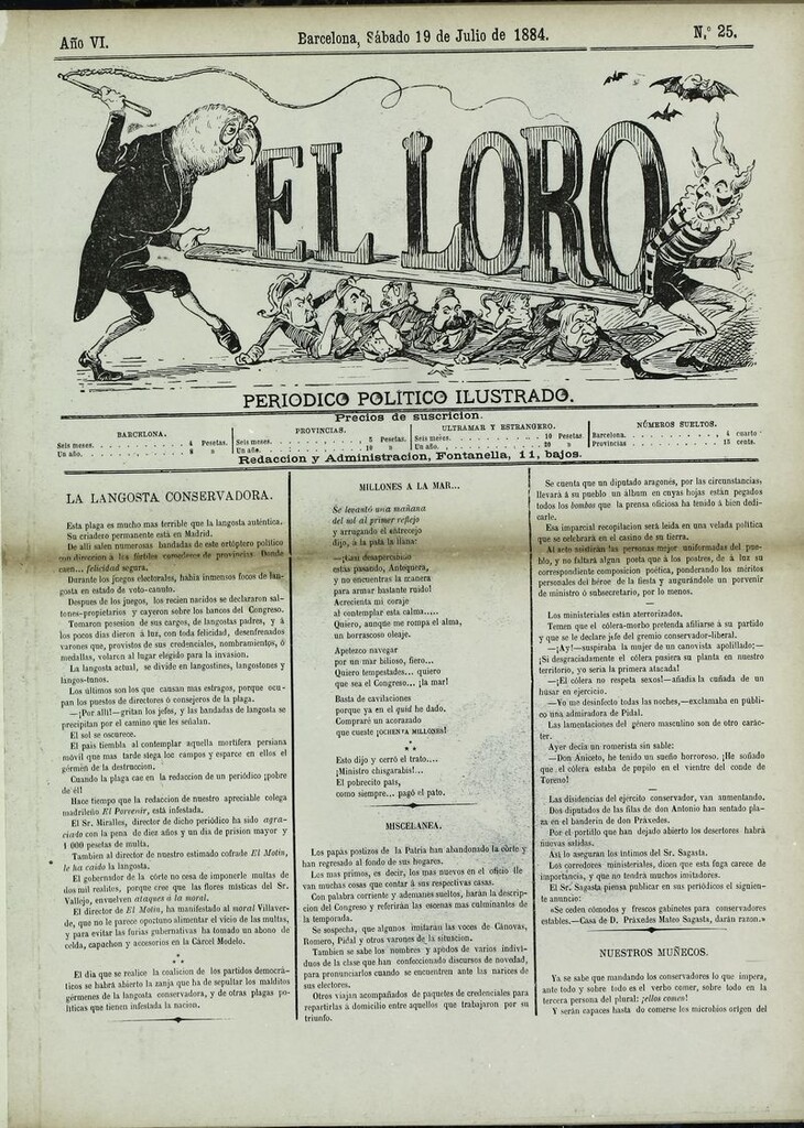 Miniatura de El Loro: periódico ilustrado joco-serio. Sábado 19 de julio de 1884