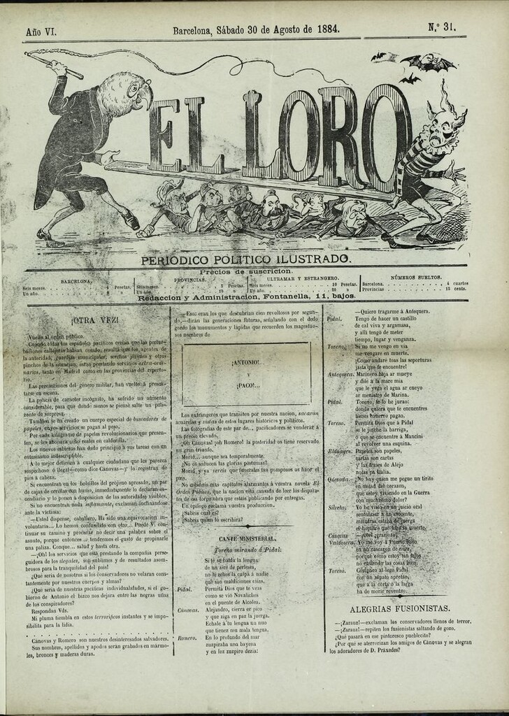 Miniatura de El Loro: periódico ilustrado joco-serio. Sábado 30 de agosto de 1884