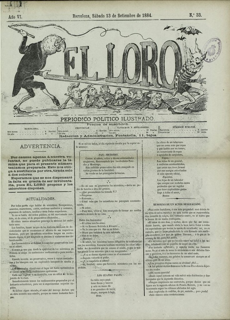 Miniatura de El Loro: periódico ilustrado joco-serio. Sábado 20 de septiembre de 1884