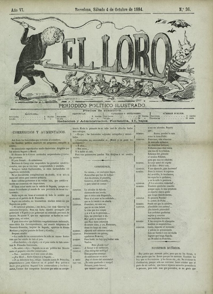 Miniatura de El Loro: periódico ilustrado joco-serio. Sábado 4 de octubre de 1884