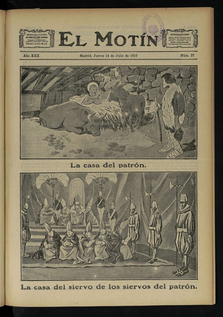 Miniatura de El Motín: periódico satírico semanal del Jueves 14 de Julio de 1910
