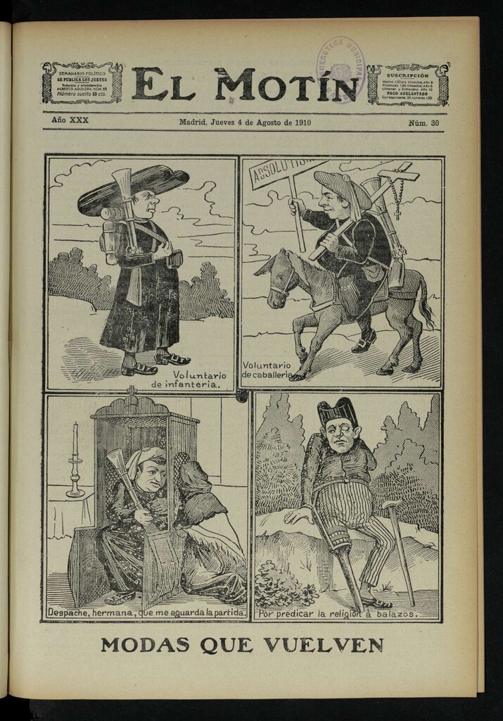 Miniatura de El Motín: periódico satírico semanal del Jueves 4 de Agosto de 1910
