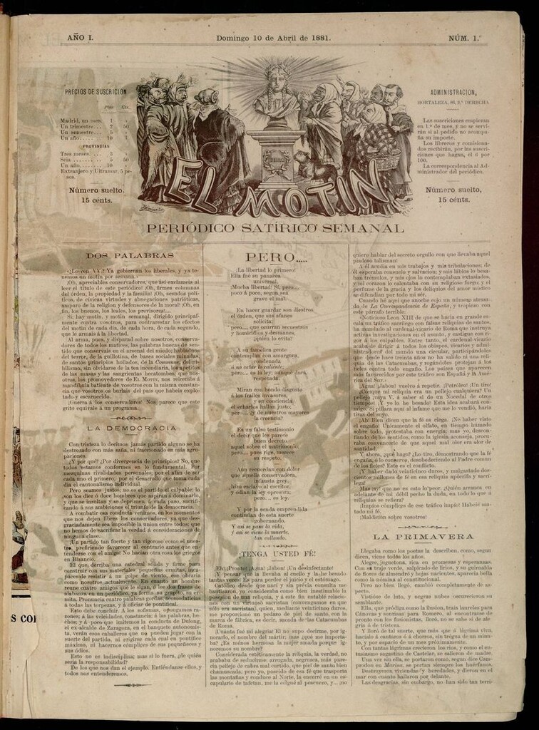 Miniatura de El Motín: periódico satírico semanal del domingo 10 de abril de 1881