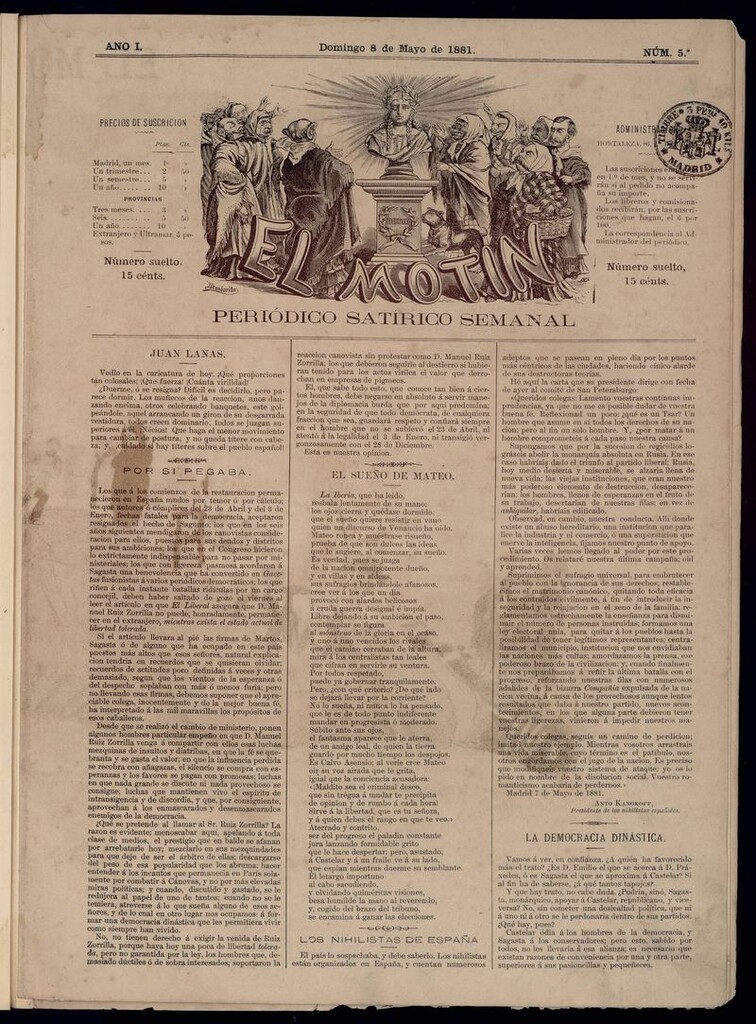 Miniatura de El Motín: periódico satírico semanal del domingo 8 de mayo de 1881