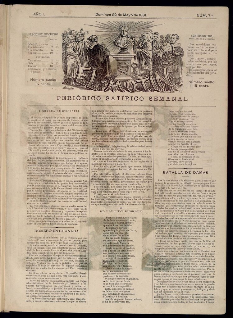 Miniatura de El Motín: periódico satírico semanal del domingo 22 de mayo de 1881