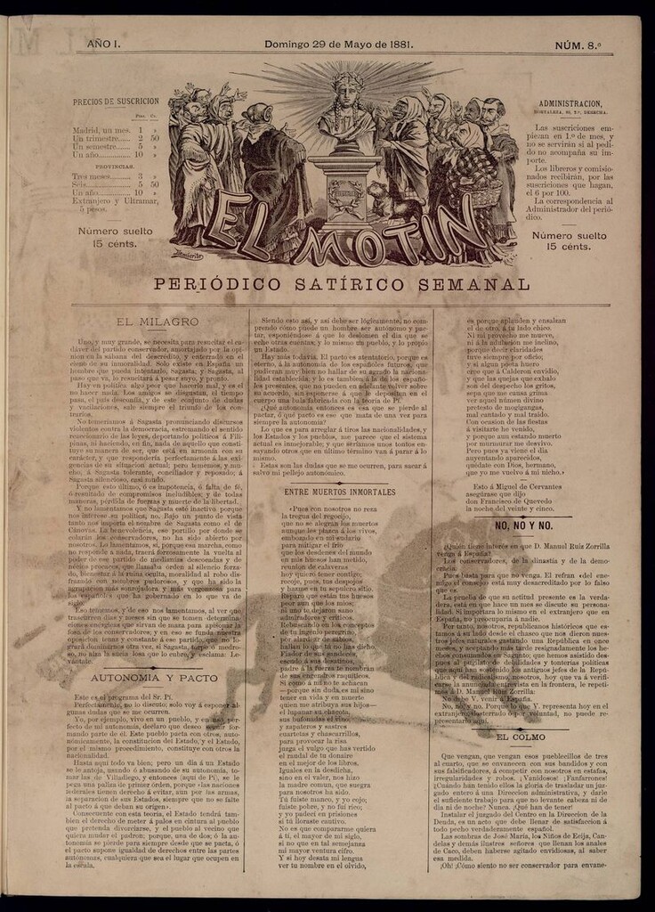 Miniatura de El Motín: periódico satírico semanal del domingo 29 de mayo de 1881