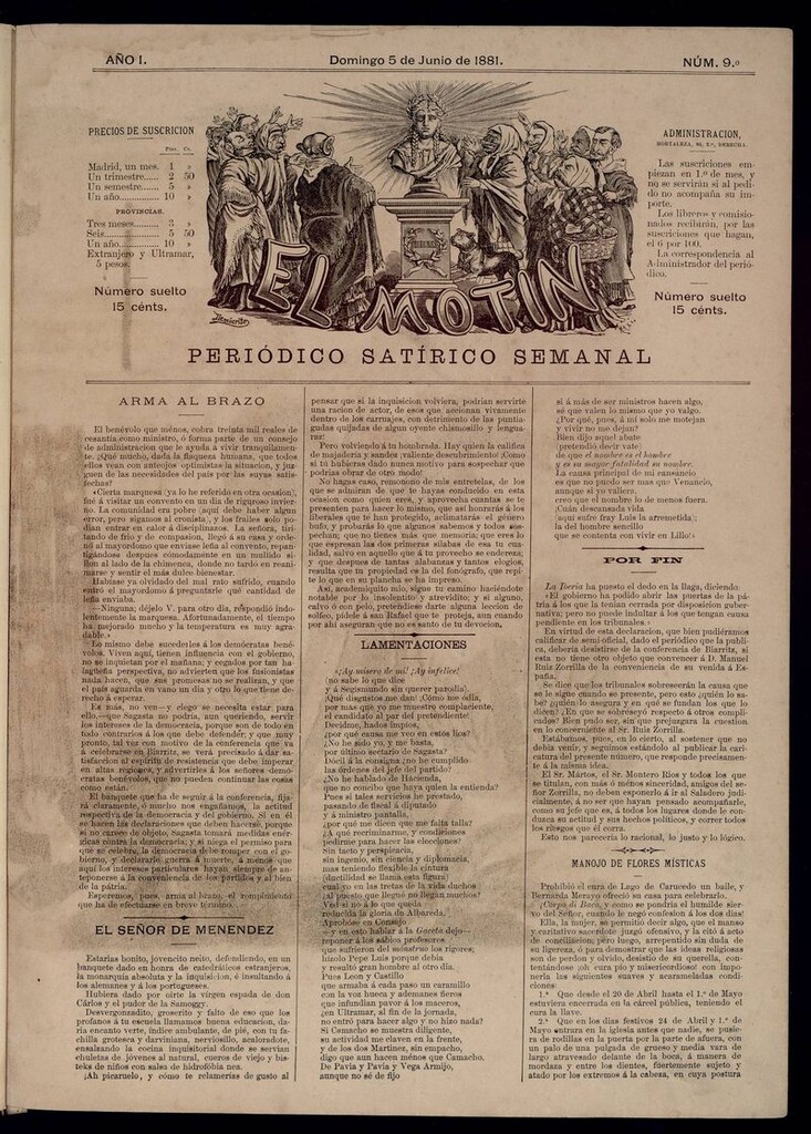 Miniatura de El Motín: periódico satírico semanal del domingo 5 de junio de 1881