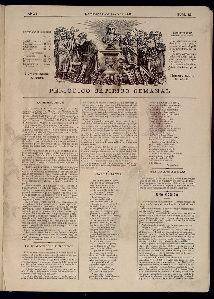 Miniatura de El Motín: periódico satírico semanal del domingo 26 de junio de 1881