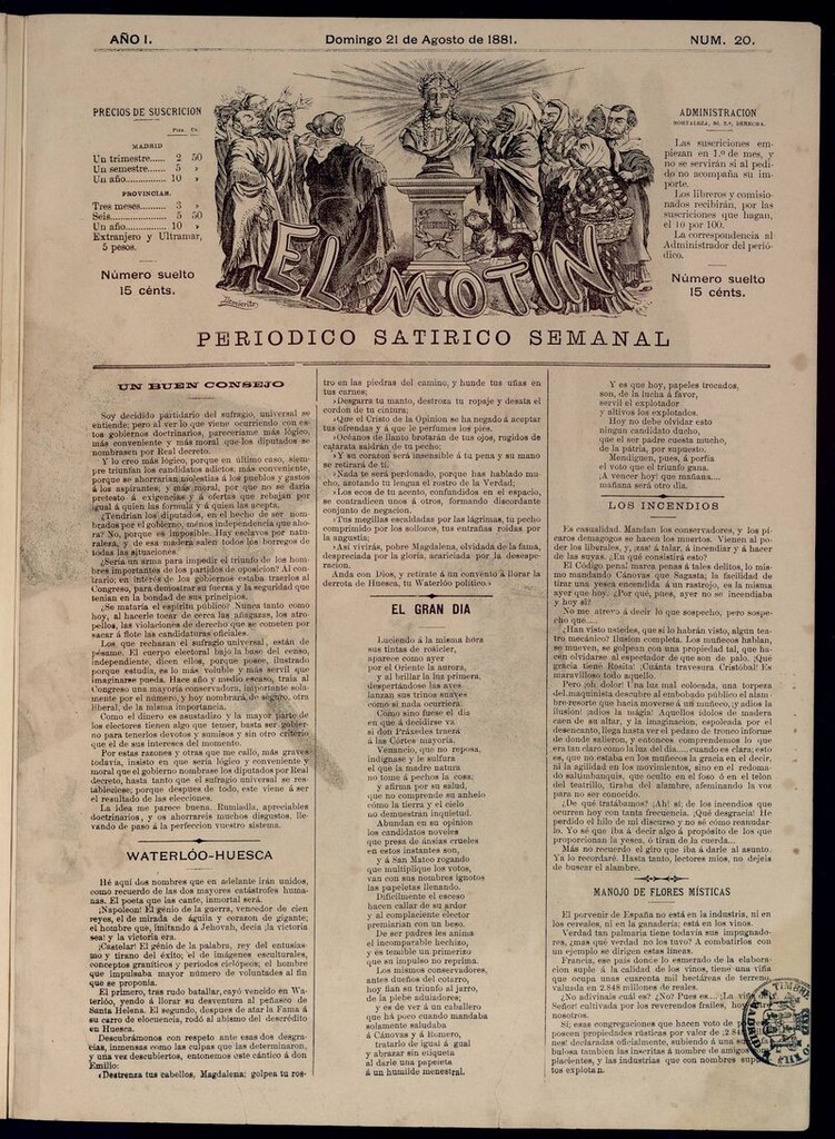 Miniatura de El Motín: periódico satírico semanal del domingo 21 de agosto de 1881