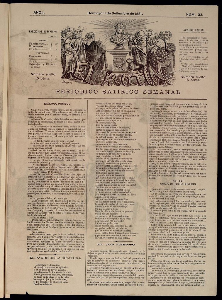 Miniatura de El Motín: periódico satírico semanal del domingo 11 de septiembre de 1881