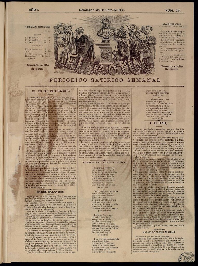Miniatura de El Motín: periódico satírico semanal del domingo 2 de octubre de 1881
