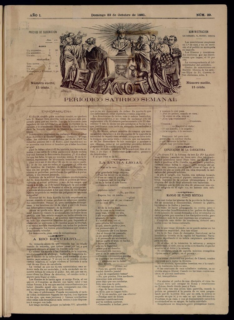 Miniatura de El Motín: periódico satírico semanal del domingo 23 de octubre de 1881