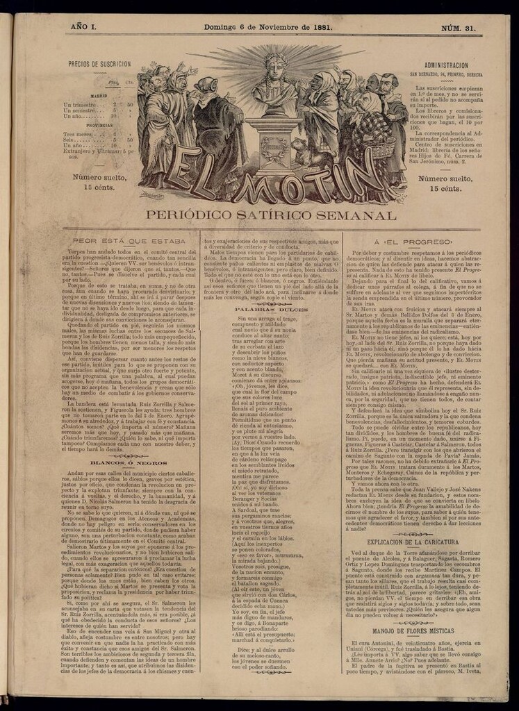 Miniatura de El Motín: periódico satírico semanal del domingo 6 de noviembre de 1881