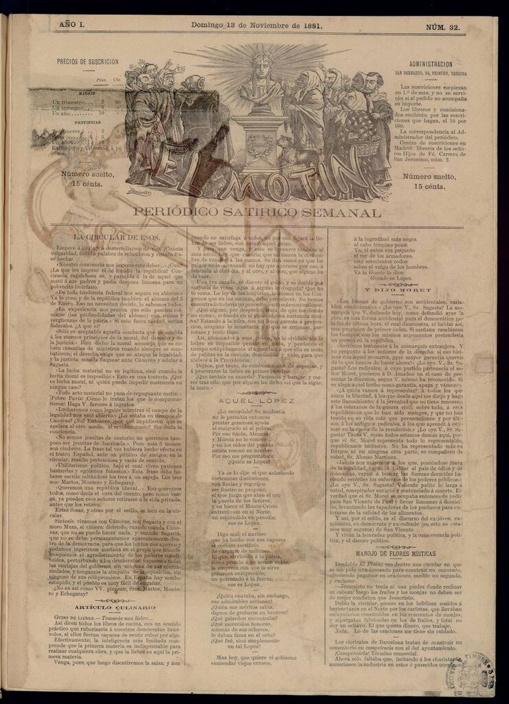 Miniatura de El Motín: periódico satírico semanal del domingo 13 de noviembre de 1881