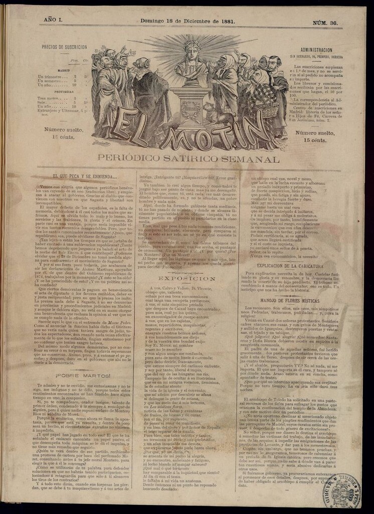 Miniatura de El Motín: periódico satírico semanal del domingo 18 de diciembre de 1881