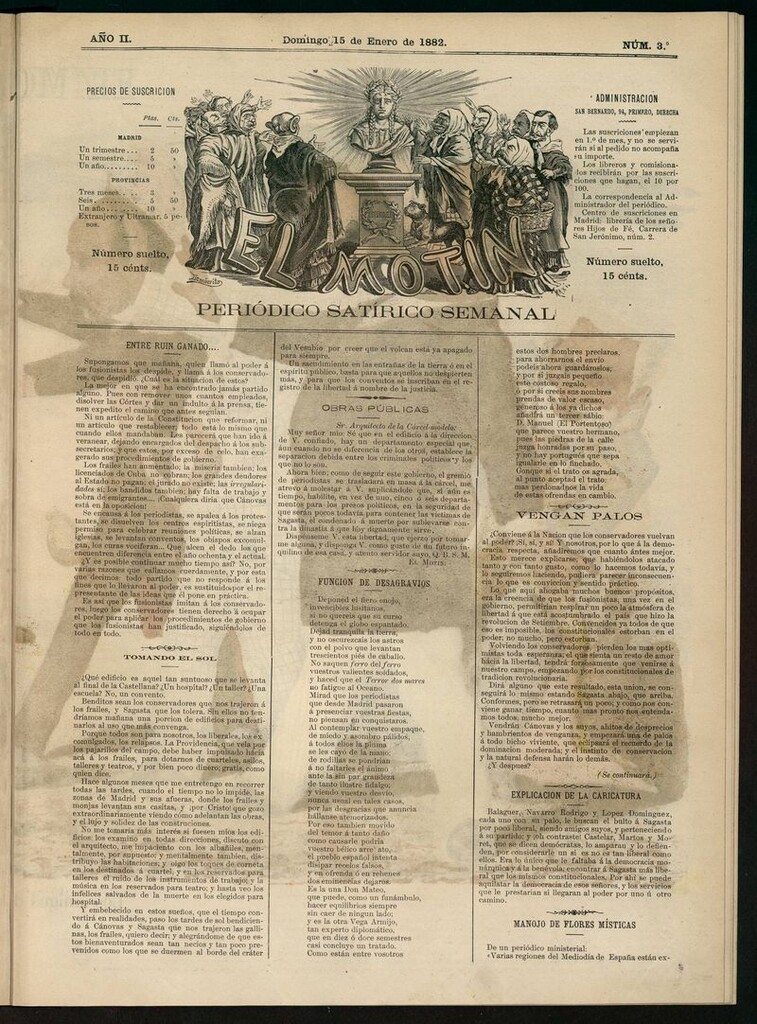 Miniatura de El Motín: periódico satírico semanal del domingo 15 de enero de 1882