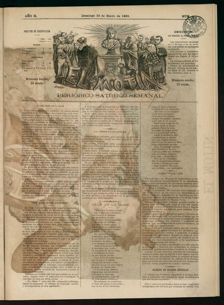 Miniatura de El Motín: periódico satírico semanal del domingo 22 de enero de 1882