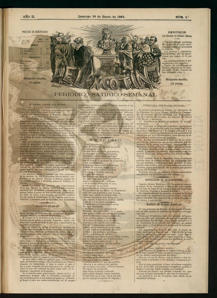 Miniatura de El Motín: periódico satírico semanal del domingo 29 de enero de 1882