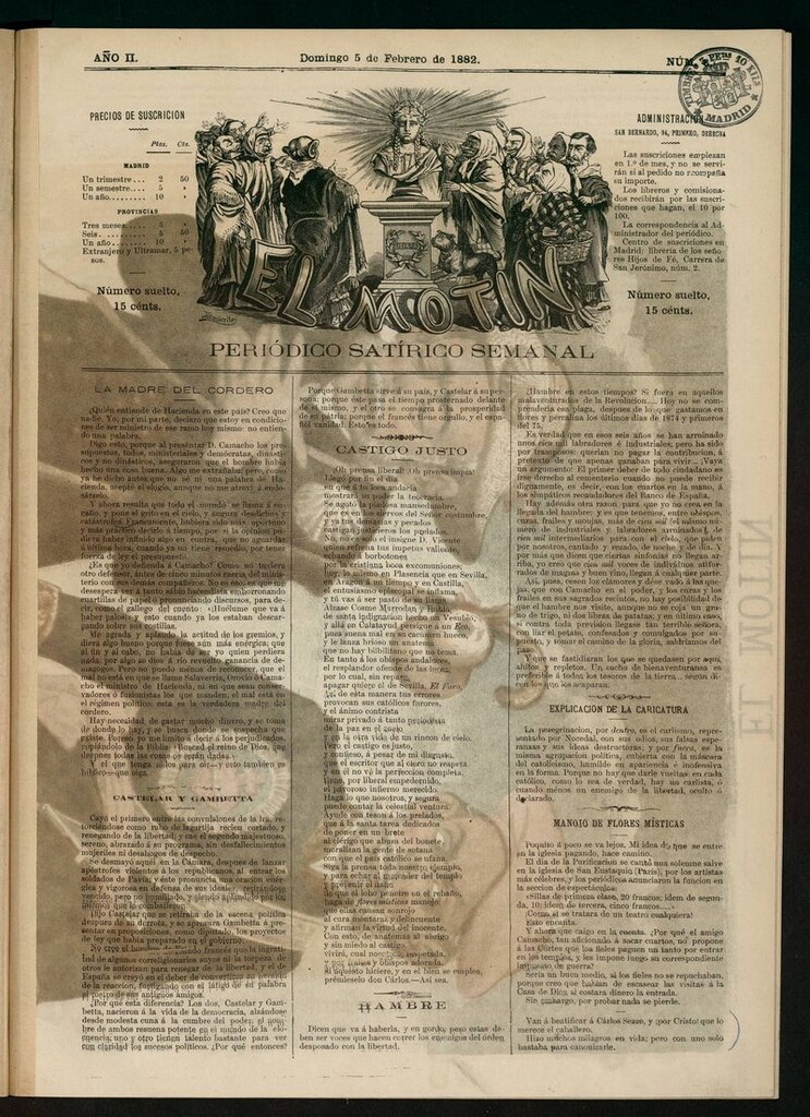 Miniatura de El Motín: periódico satírico semanal del domingo 5 de febrero de 1882