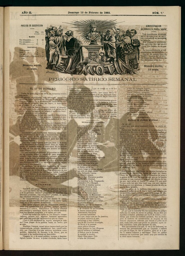 Miniatura de El Motín: periódico satírico semanal del domingo 12 de febrero de 1882