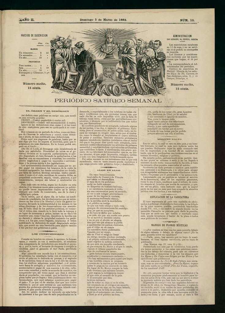 Miniatura de El Motín: periódico satírico semanal del domingo 5 de marzo de 1882