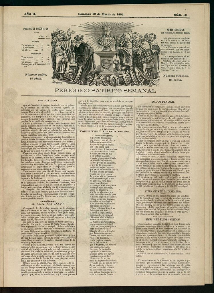 Miniatura de El Motín: periódico satírico semanal del domingo 19 de marzo de 1882