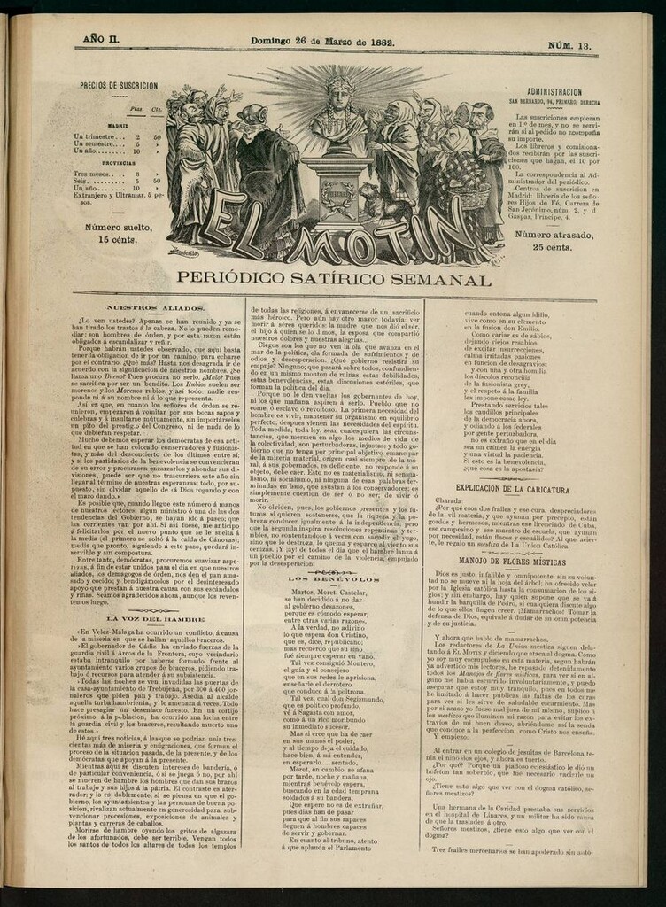 Miniatura de El Motín: periódico satírico semanal del domingo 26 de marzo de 1882