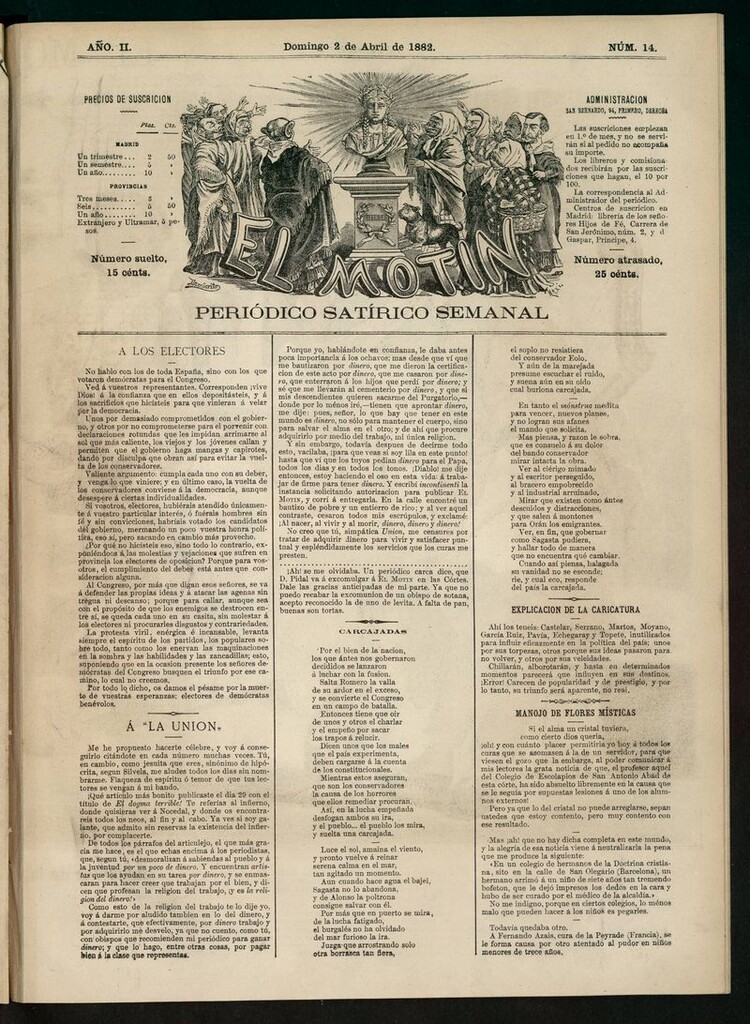 Miniatura de El Motín: periódico satírico semanal del domingo 2 de abril de 1882