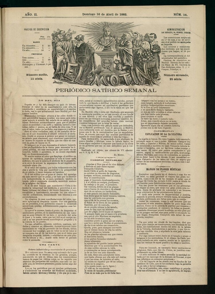 Miniatura de El Motín: periódico satírico semanal del domingo 16 de abril de 1882