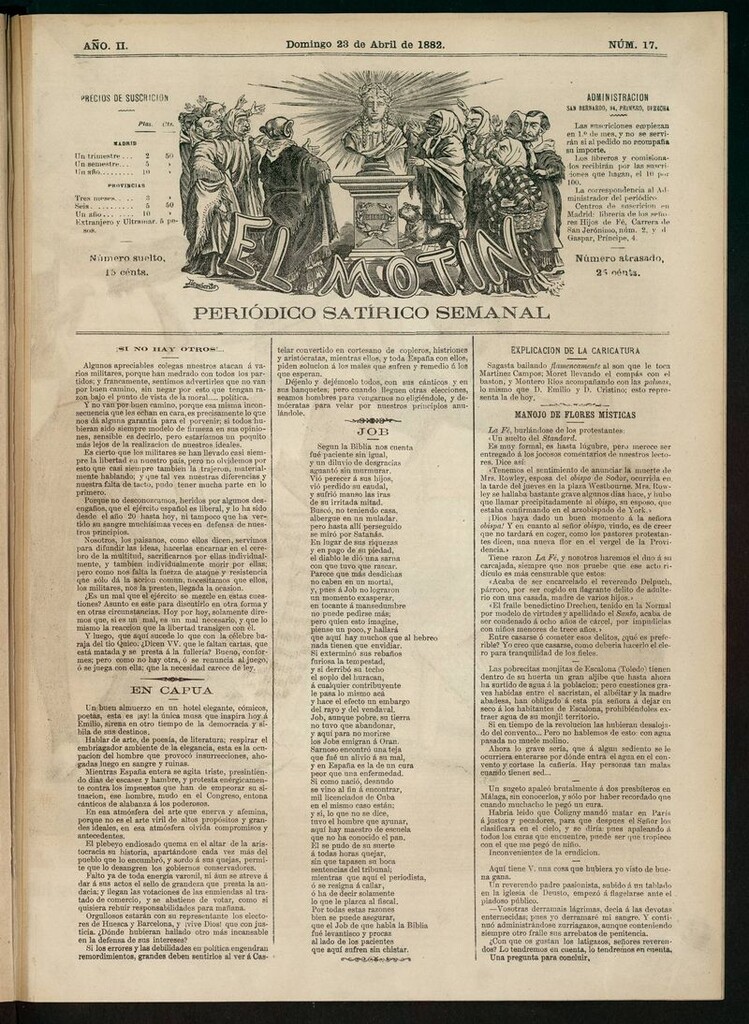 Miniatura de El Motín: periódico satírico semanal del domingo 23 de abril de 1882