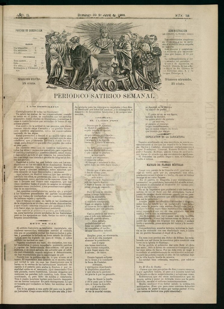 Miniatura de El Motín: periódico satírico semanal del domingo 30 de abril de 1882