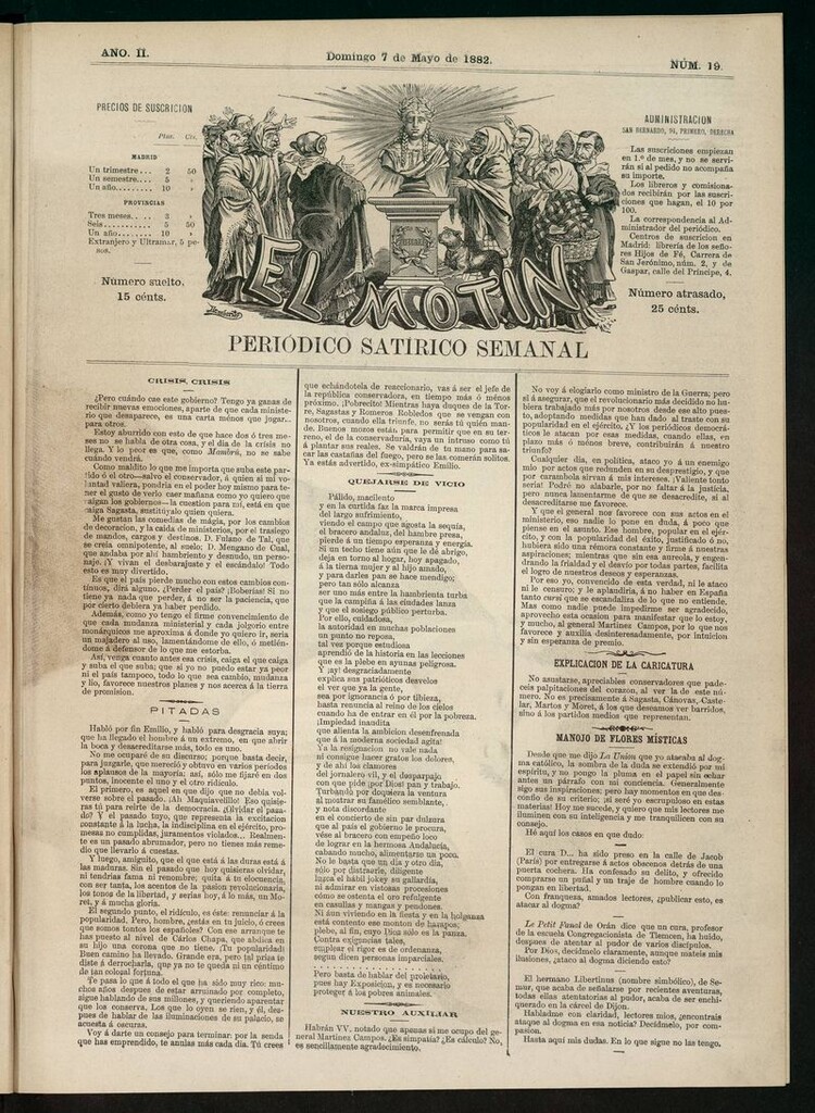 Miniatura de El Motín: periódico satírico semanal del domingo 7 de mayo de 1882