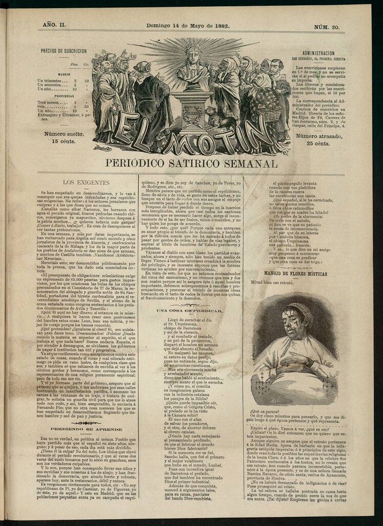 Miniatura de El Motín: periódico satírico semanal del domingo 14 de mayo de 1882