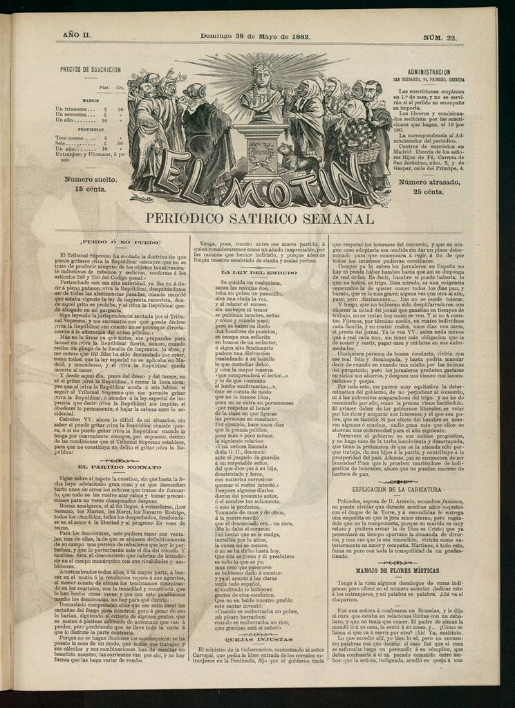 Miniatura de El Motín: periódico satírico semanal del domingo 28 de mayo de 1882
