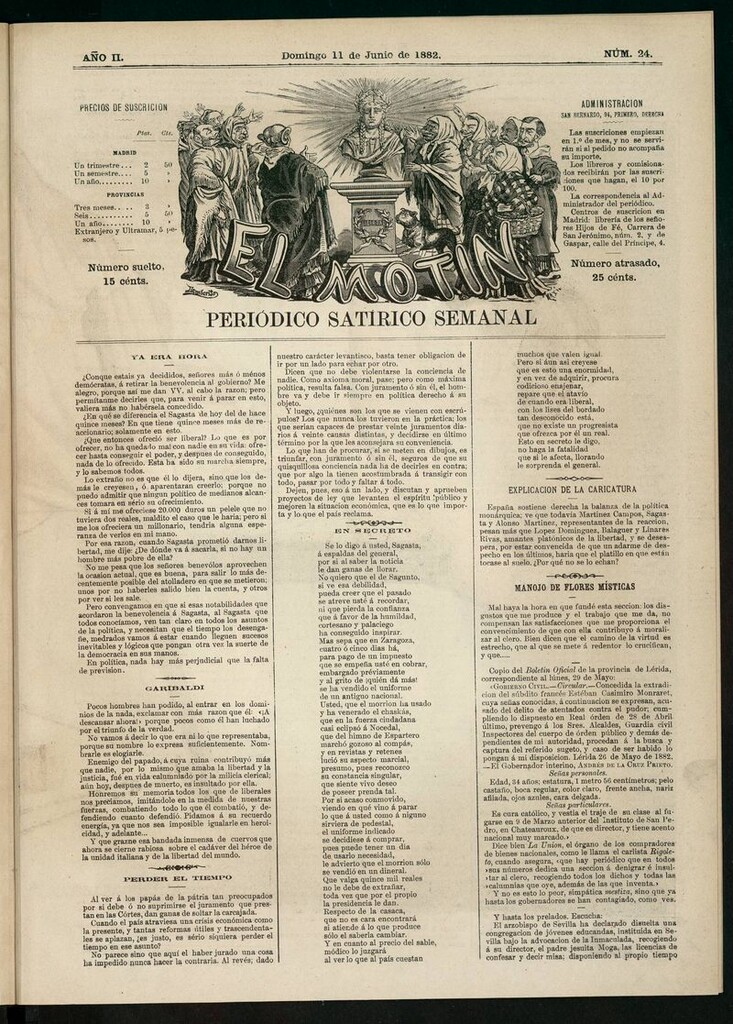 Miniatura de El Motín: periódico satírico semanal del domingo 11 de junio de 1882