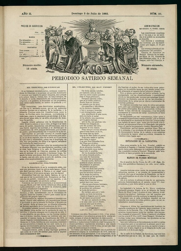 Miniatura de El Motín: periódico satírico semanal del domingo 2 de julio de 1882