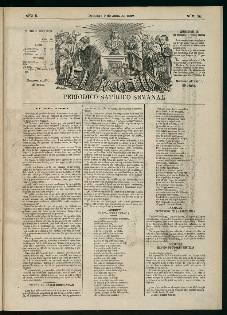 Miniatura de El Motín: periódico satírico semanal del domingo 9 de julio de 1882