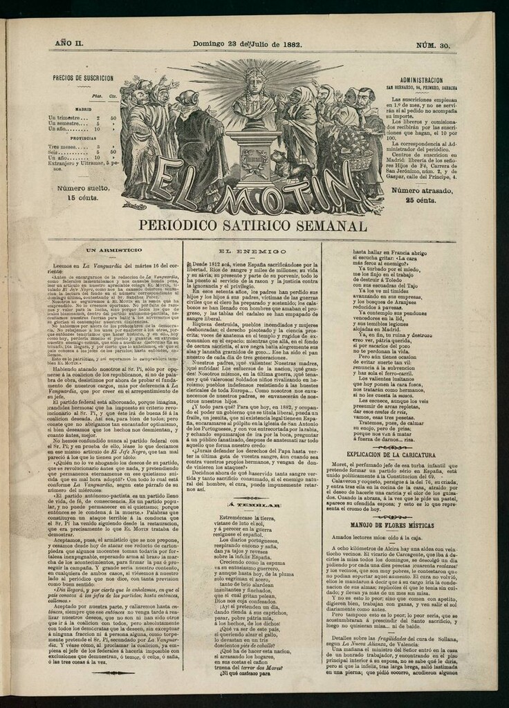 Miniatura de El Motín: periódico satírico semanal del domingo 23 de julio de 1882