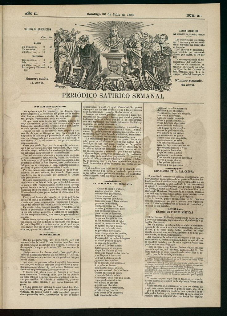 Miniatura de El Motín: periódico satírico semanal del domingo 30 de julio de 1882