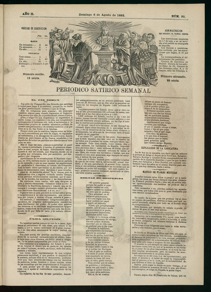 Miniatura de El Motín: periódico satírico semanal del domingo 6 de agosto de 1882