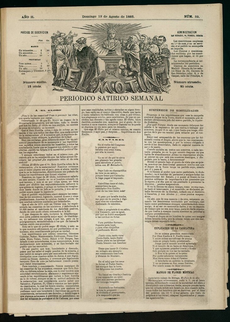 Miniatura de El Motín: periódico satírico semanal del domingo 13 de agosto de 1882