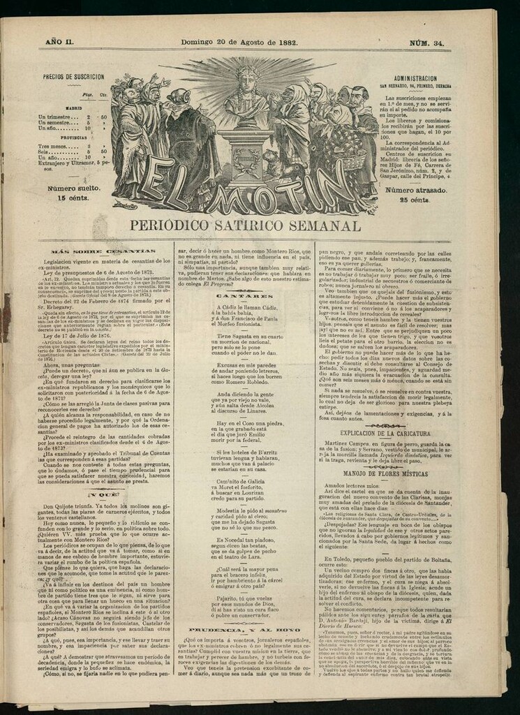 Miniatura de El Motín: periódico satírico semanal del domingo 20 de agosto de 1882