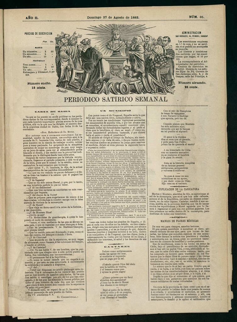 Miniatura de El Motín: periódico satírico semanal del domingo 27 de agosto de 1882