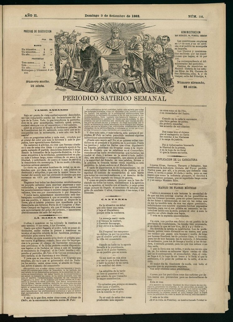 Miniatura de El Motín: periódico satírico semanal del domingo 3 de septiembre de 1882