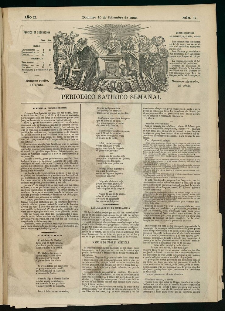 Miniatura de El Motín: periódico satírico semanal del domingo 10 de septiembre de 1882