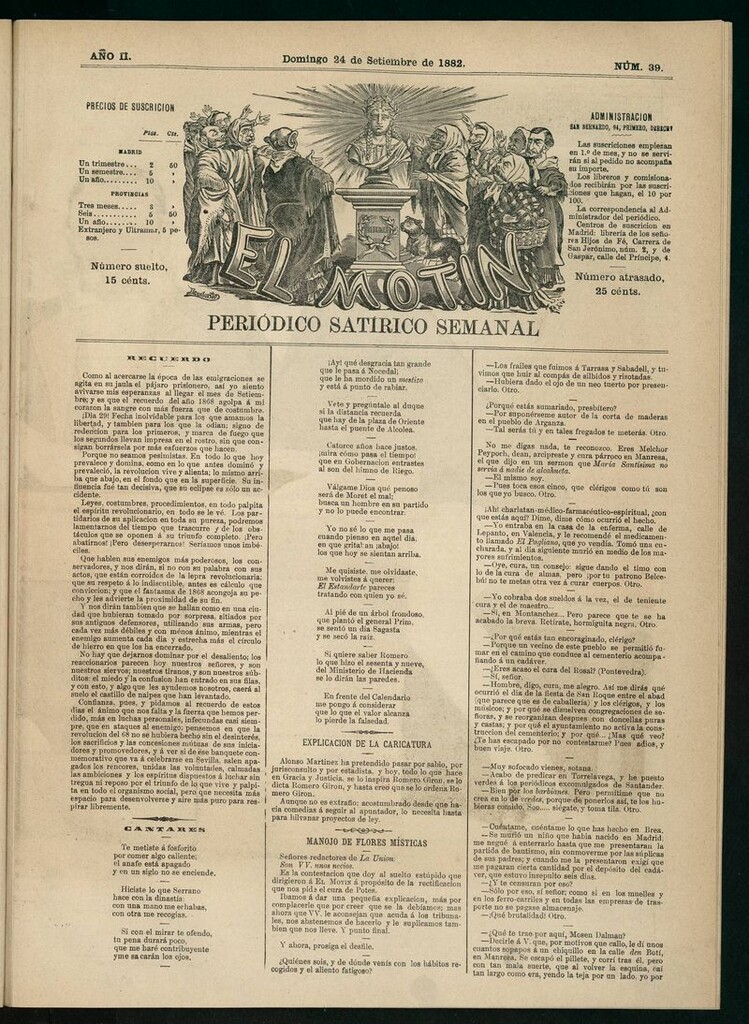 Miniatura de El Motín: periódico satírico semanal del domingo 24 de septiembre de 1882