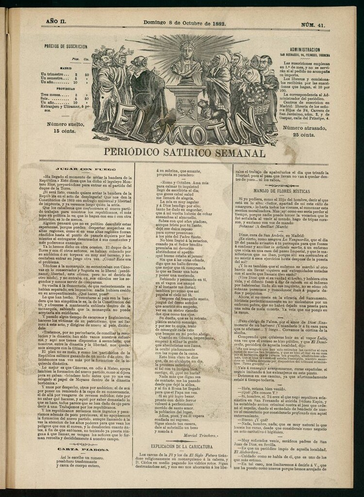 Miniatura de El Motín: periódico satírico semanal del domingo 8 de octubre de 1882