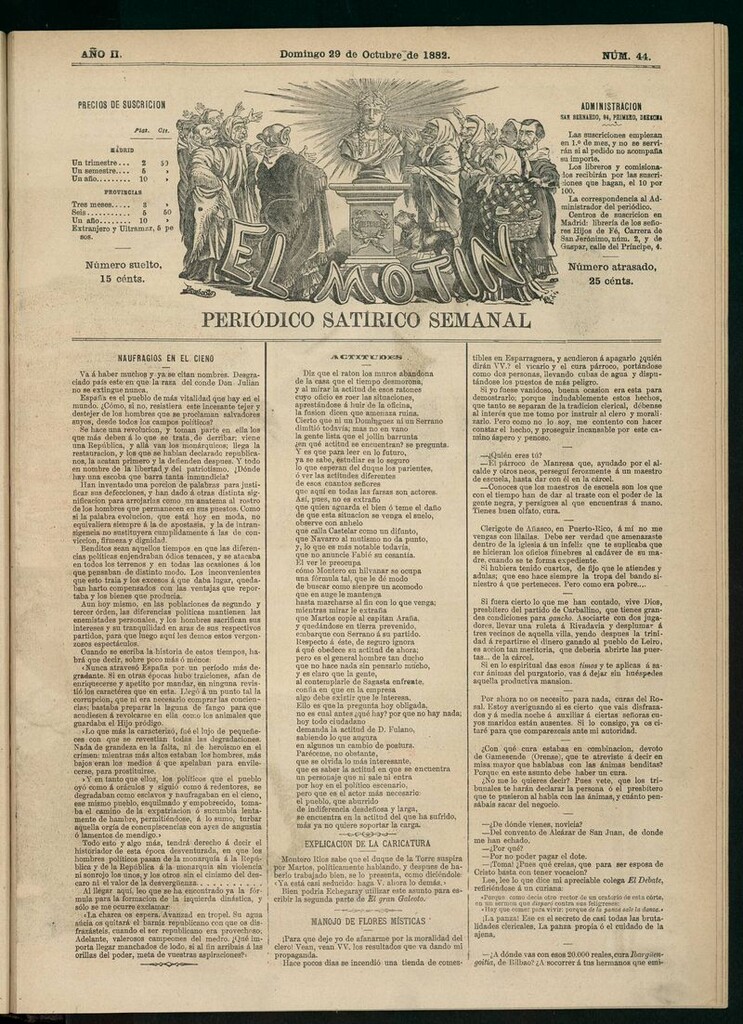 Miniatura de El Motín: periódico satírico semanal del domingo 29 de octubre de 1882