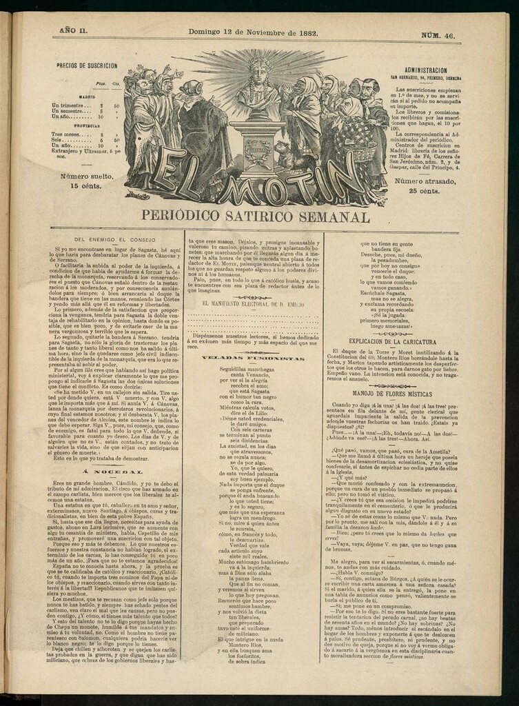 Miniatura de El Motín: periódico satírico semanal del domingo 12 de noviembre de 1882