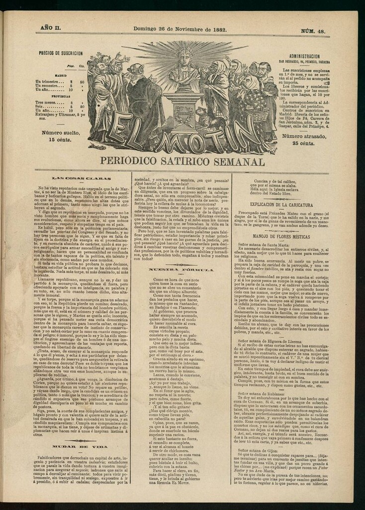 Miniatura de El Motín: periódico satírico semanal del domingo 26 de noviembre de 1882